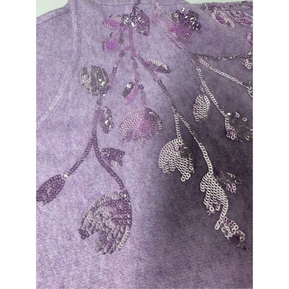 Chico’s Women’s Bohemian Sequin Purple V-Neck Sweater Size 1/M Wool Blend - Picture 9 of 14